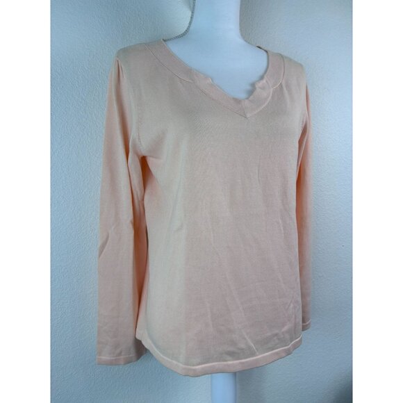 J. Jill women's medium peach light orange long sleeve‎ lightweight sweater top - Picture 2 of 8